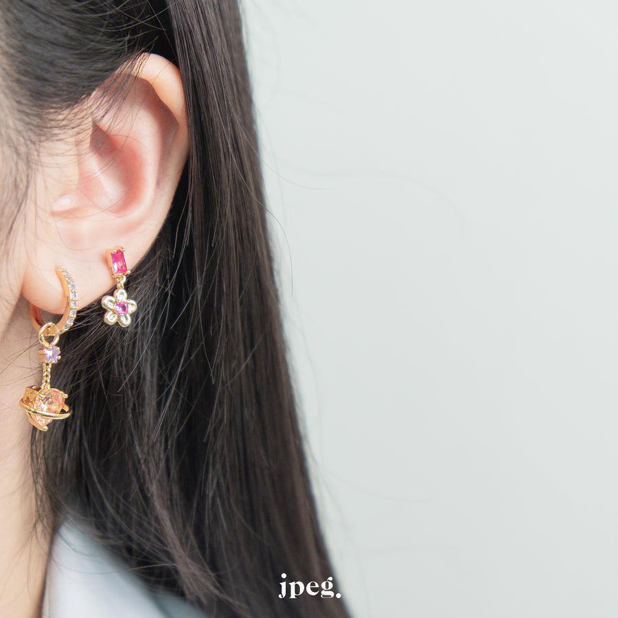 OPAL PINK - diamond huggie hoop earring (brass)