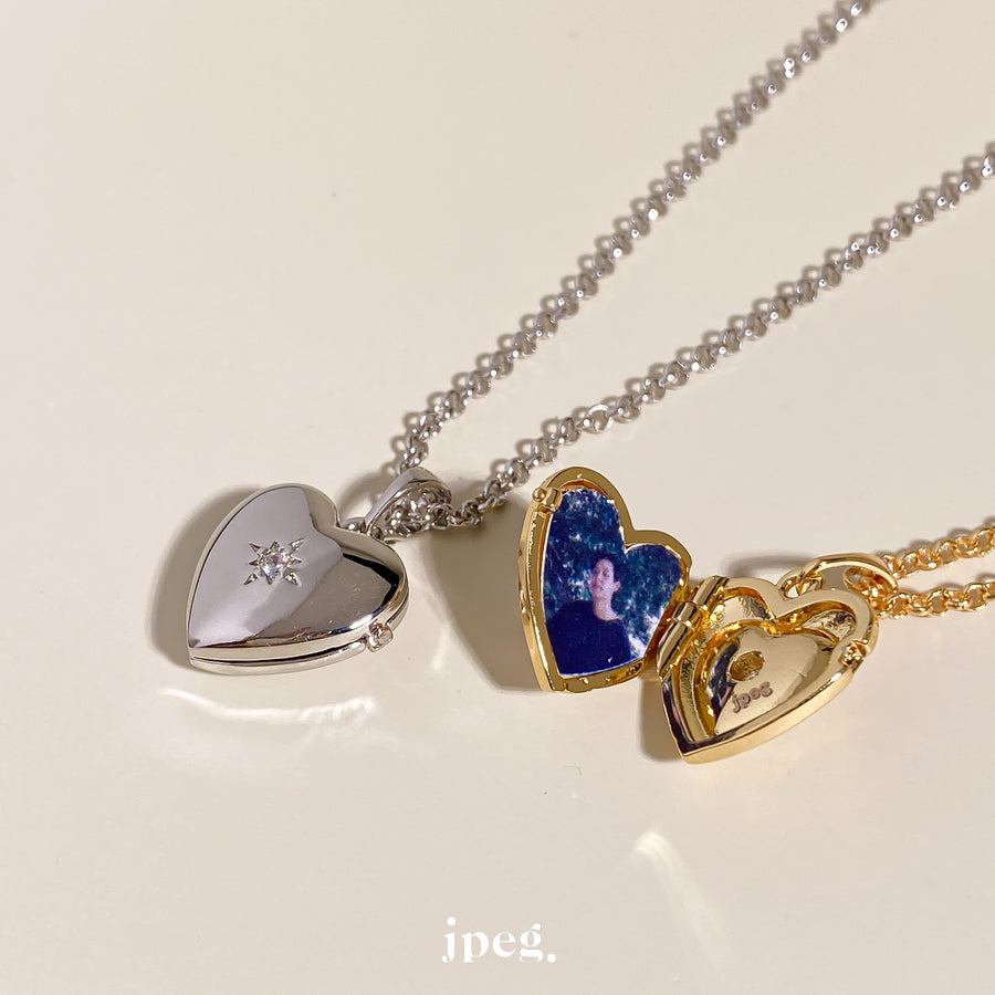 heart shine locket (necklace, pendant) (brass)