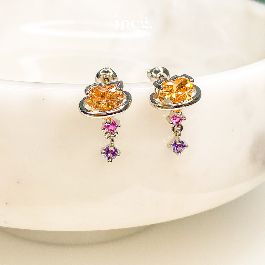 orange - saturn heart earring (Brass)