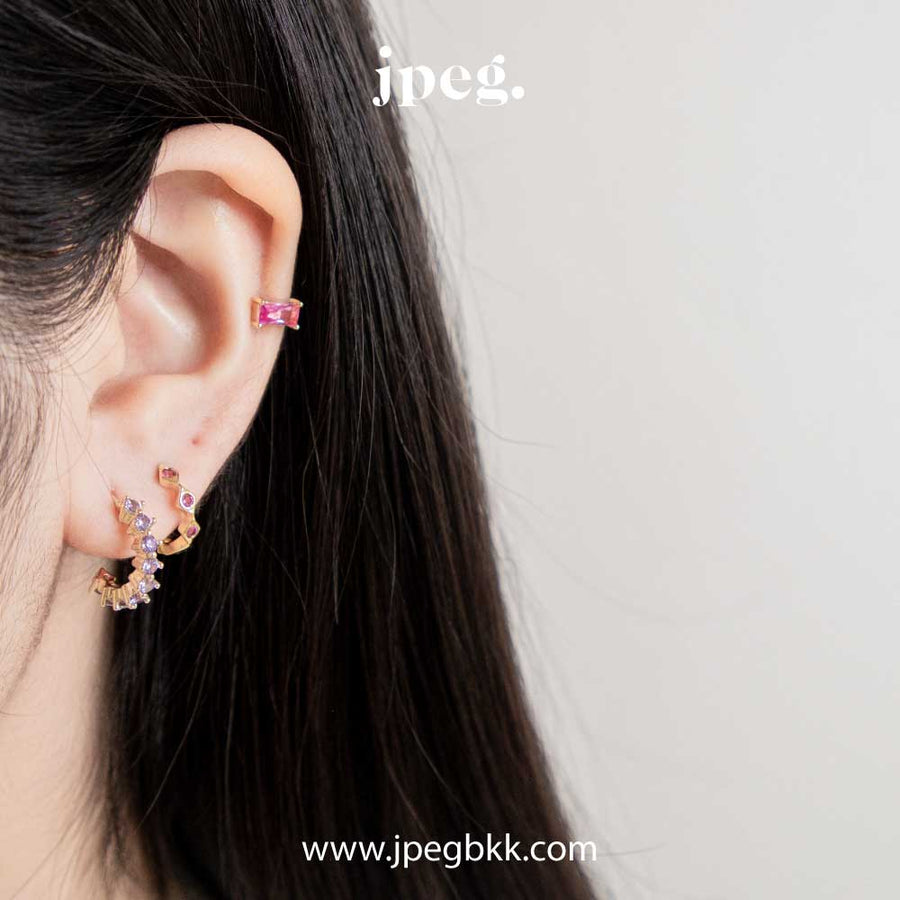 PINK - cubic gem earring (Brass+18K)