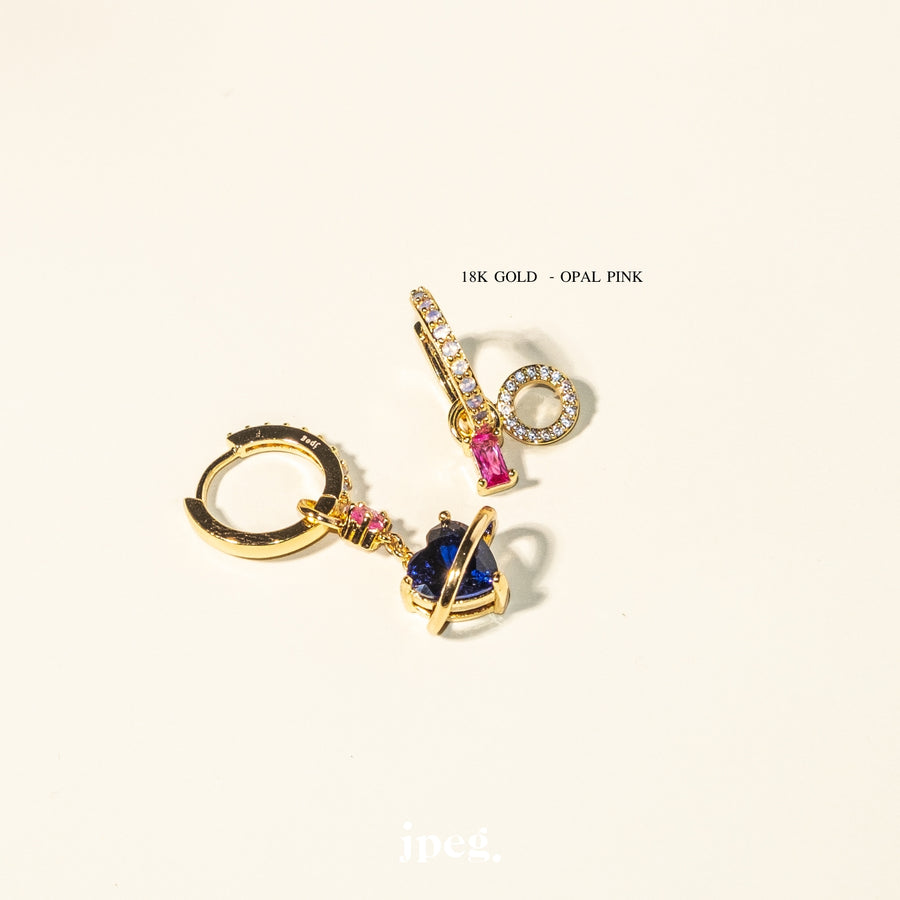 OPAL PINK - diamond huggie hoop earring (brass)