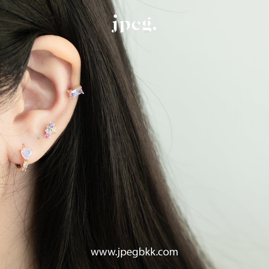 LIGHT PURPLE - cubic gem earring (Brass+18k)