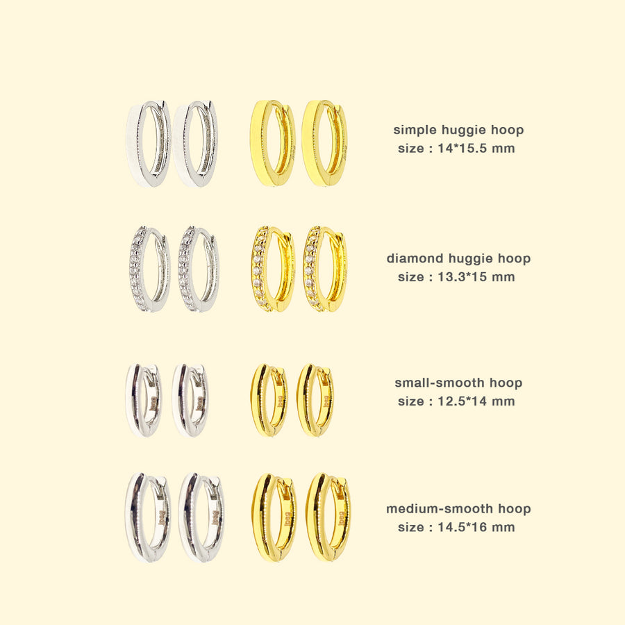 white - diamond huggie hoop earring (brass)