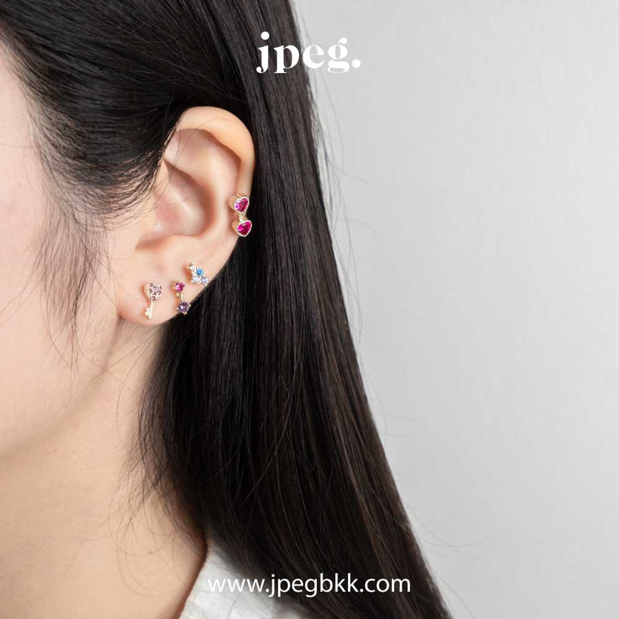 PINK - key love earring (Brass+14K)
