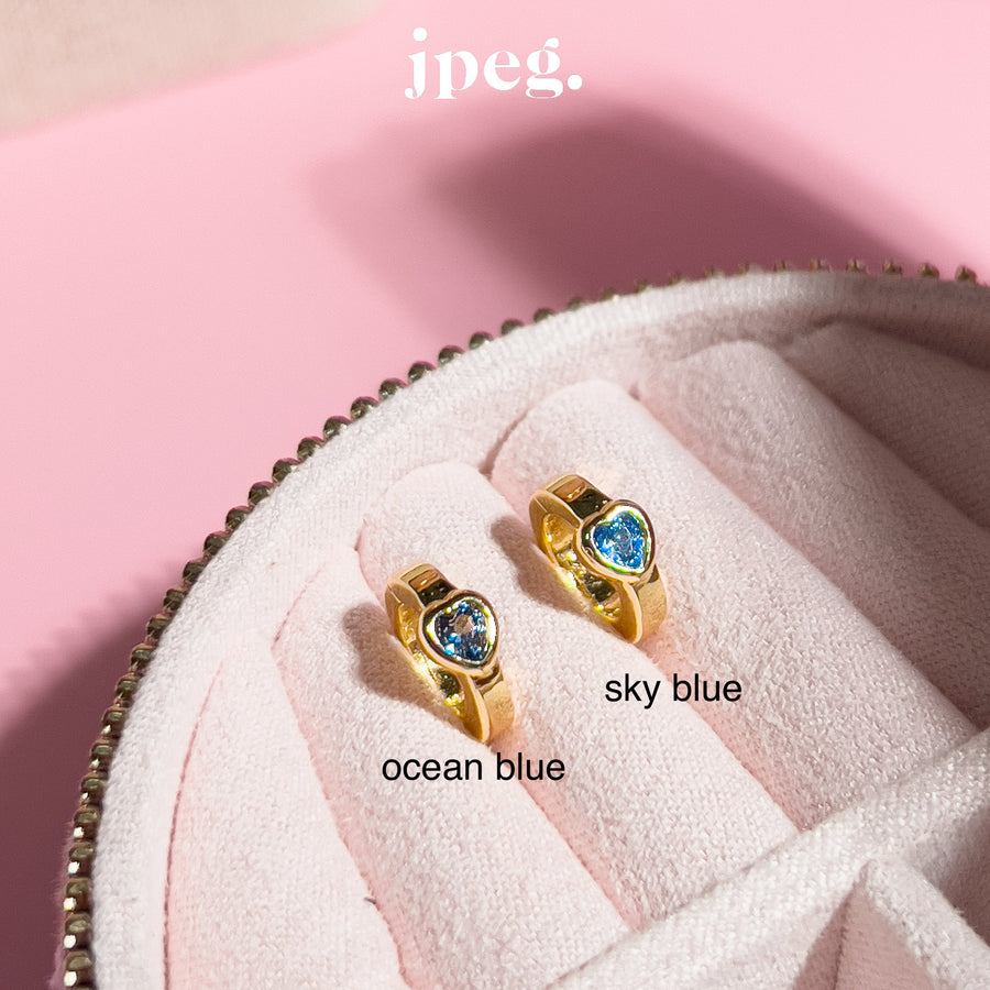 ocean blue - heart gem clip (brass)