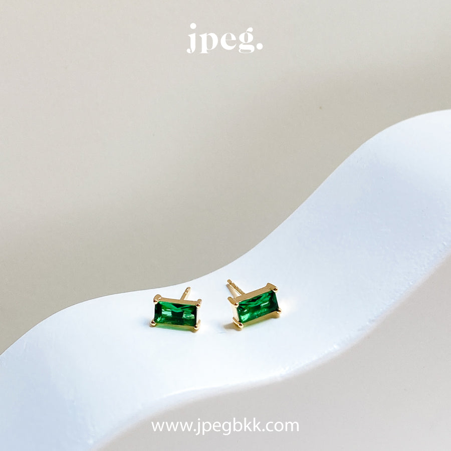 GREEN - cubic gem earring (Brass+18K)