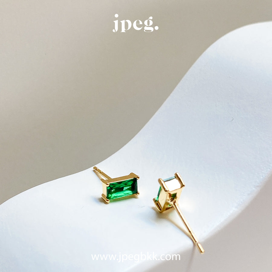 GREEN - cubic gem earring (Brass+18K)