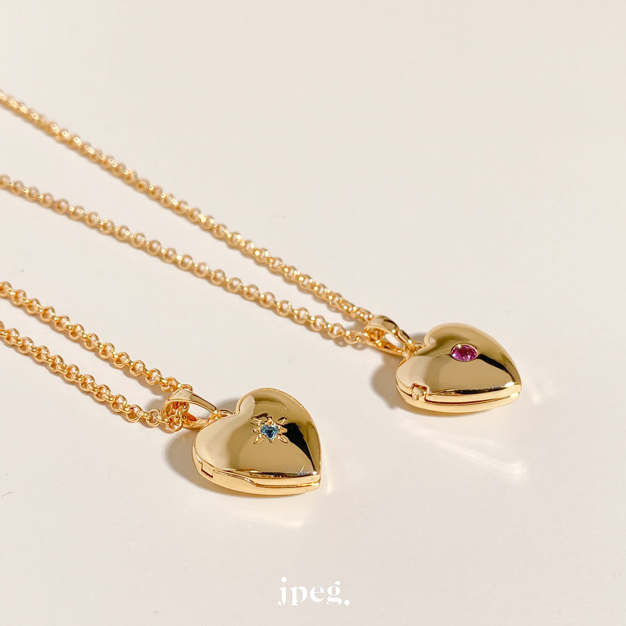 heart shine locket necklace (brass)