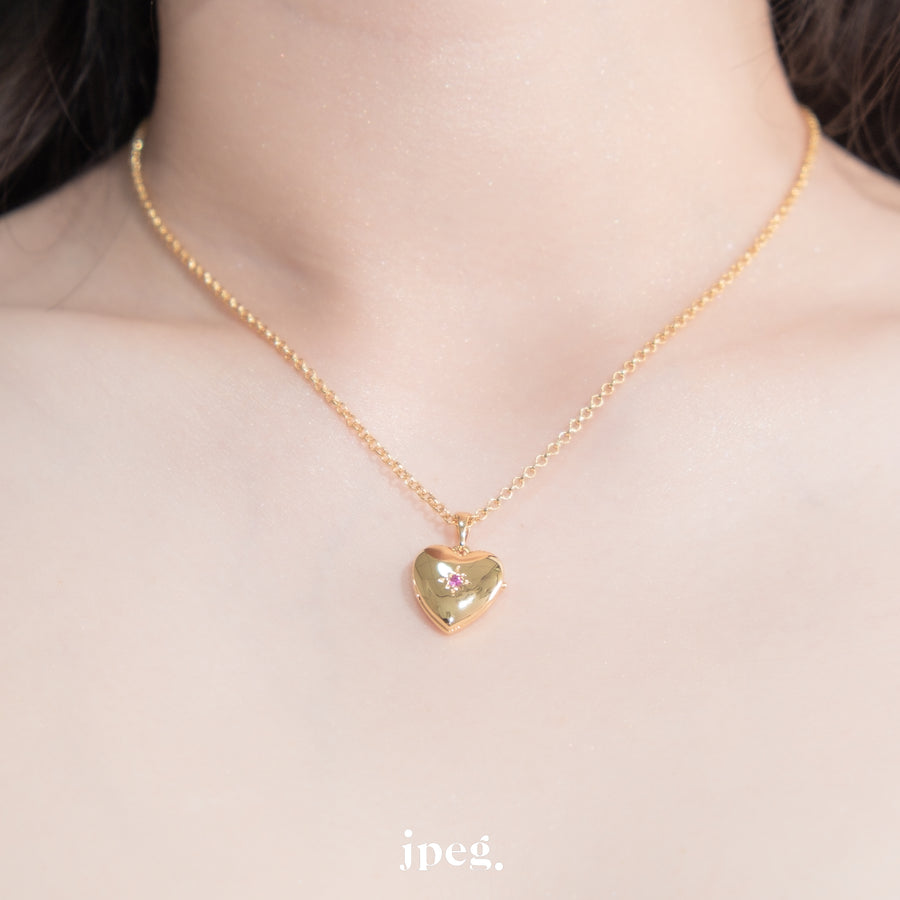 heart shine locket necklace (brass)