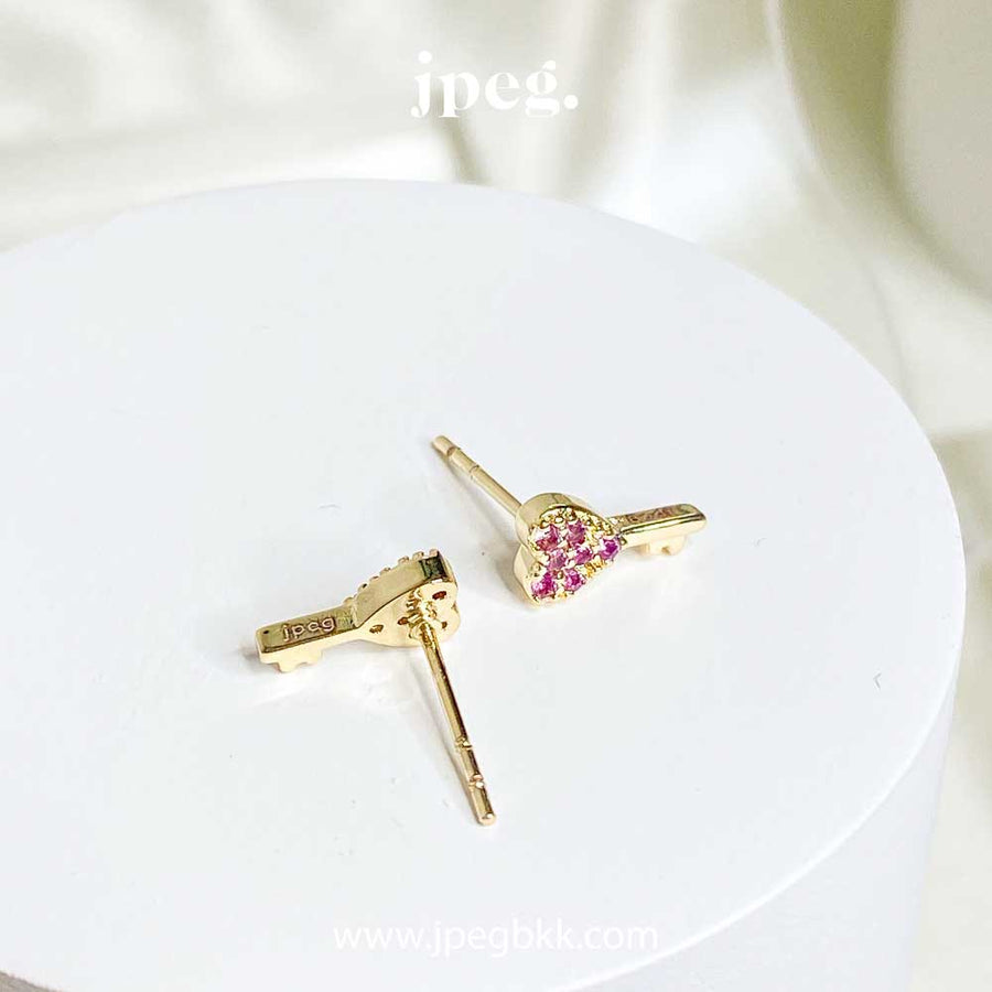 PINK - key love earring (Brass+14K)