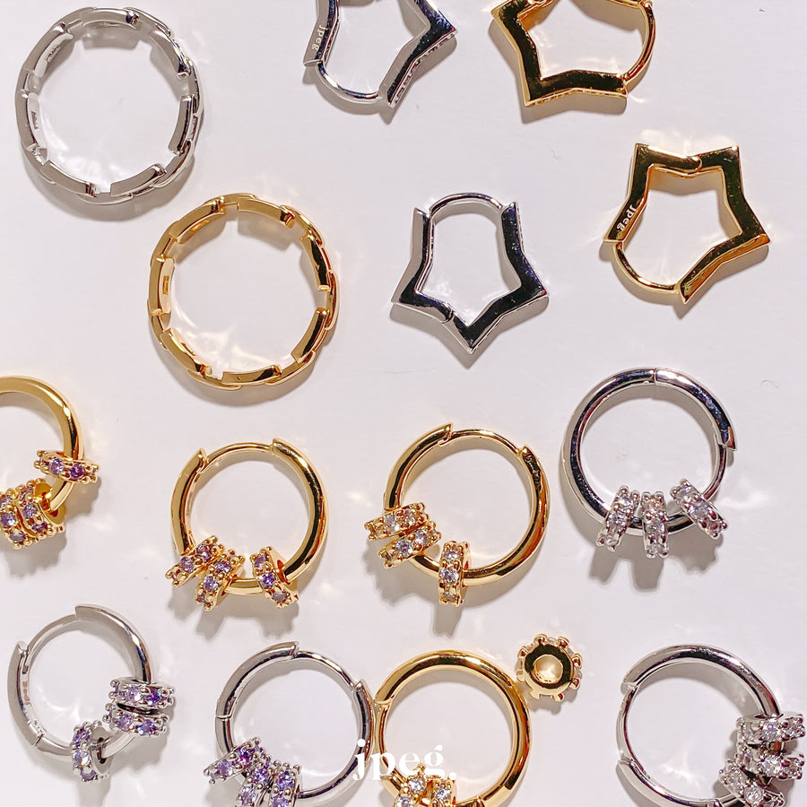 white - wheel gem hoop earring (brass)