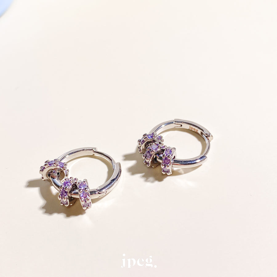 purple - wheel gem hoop earring (brass)
